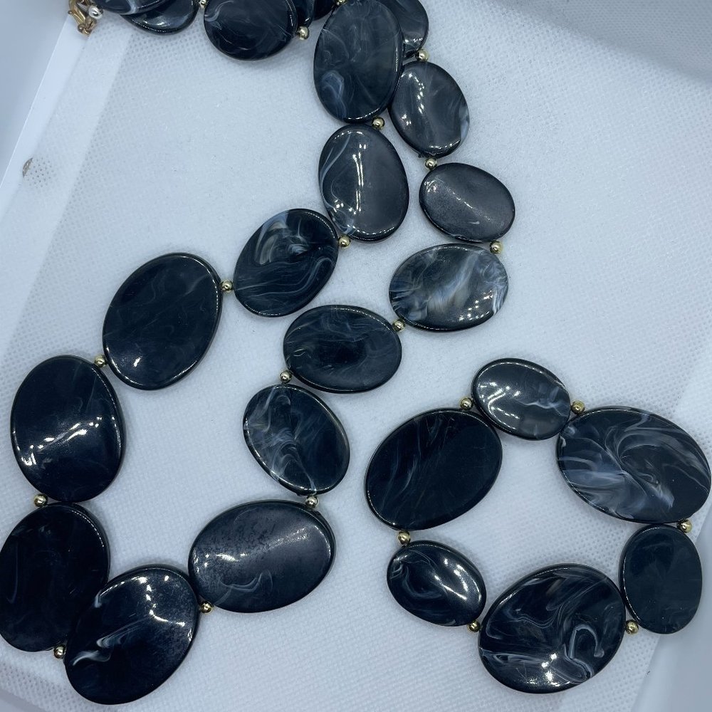 Black Marble Necklace and Bracelet Set